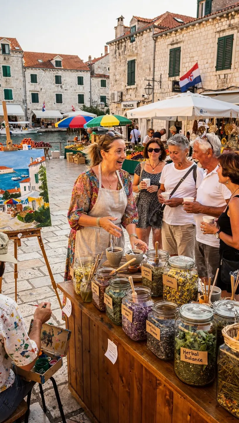 Zadovoljni ljudi uživaju u čaju u mirnom vrtu punom zelenila