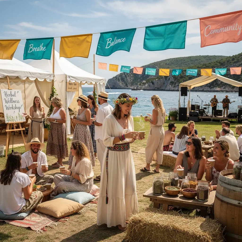 Šalica mirisnog biljnog čaja na drvenom stolu uz svijeću.