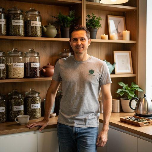 Par čaša čaja posluženo na stolu s osvjetljenjem svijeća u večernjem ambijentu.